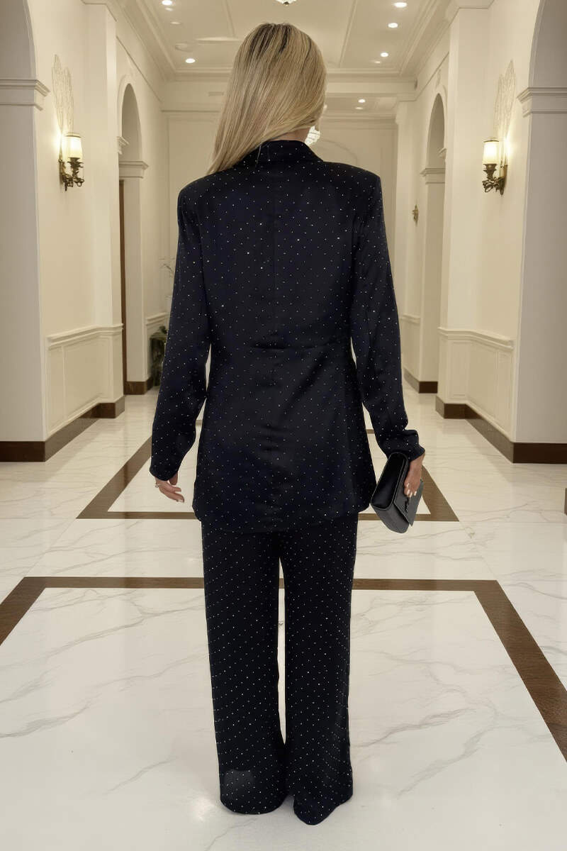 Black Diamante Double Breasted Blazer