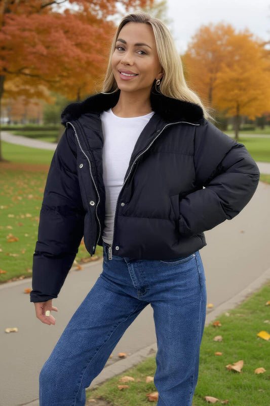 Black Split Hood Short Puffer Coat