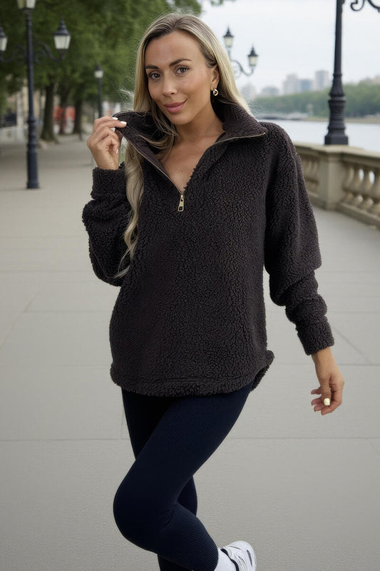 Chocolate 1/4 Zip Teddy Sweatshirt