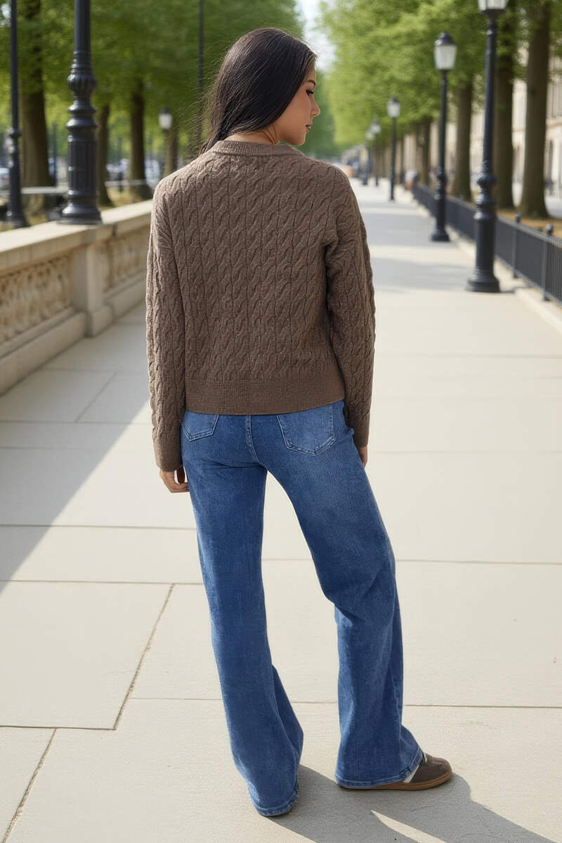 Mink Round Neck Cable Knit Jumper