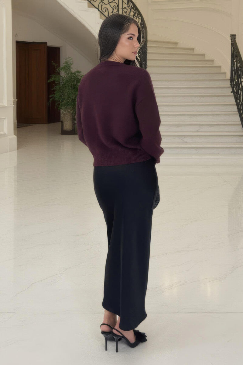 Burgundy Pocket Detail Knitted Cardigan