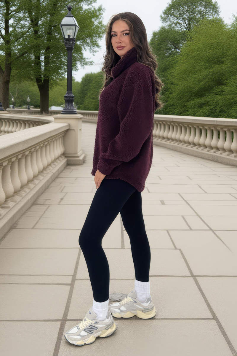 Burgundy 1/4 Zip Teddy Sweatshirt