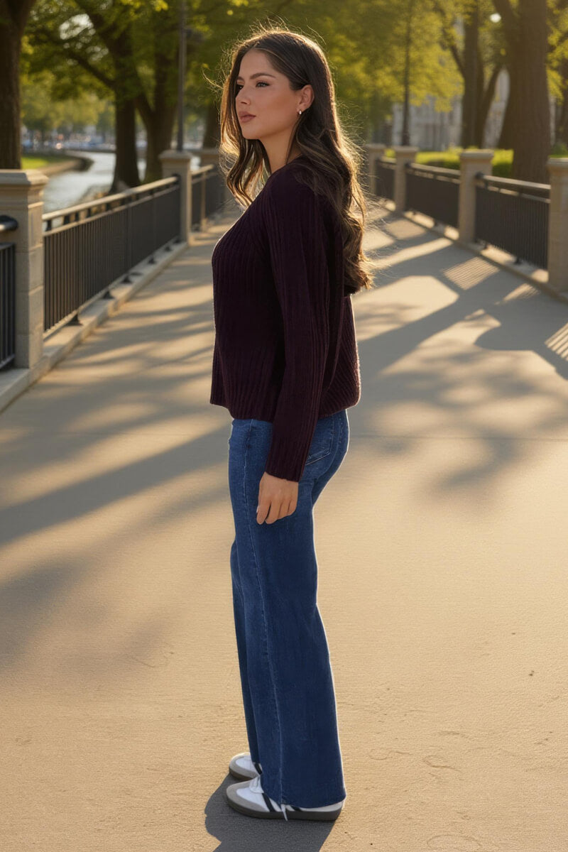 Burgundy Round Neck Knit Jumper