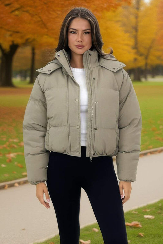 Sage Hooded Short Puffer Coat