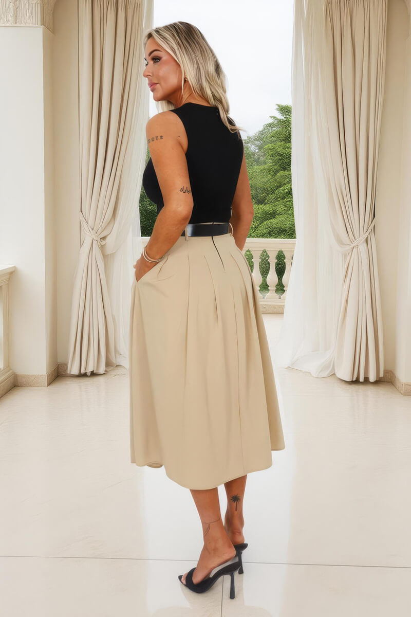 Stone 2 in 1 Pleated Skirt Belted Midi Dress