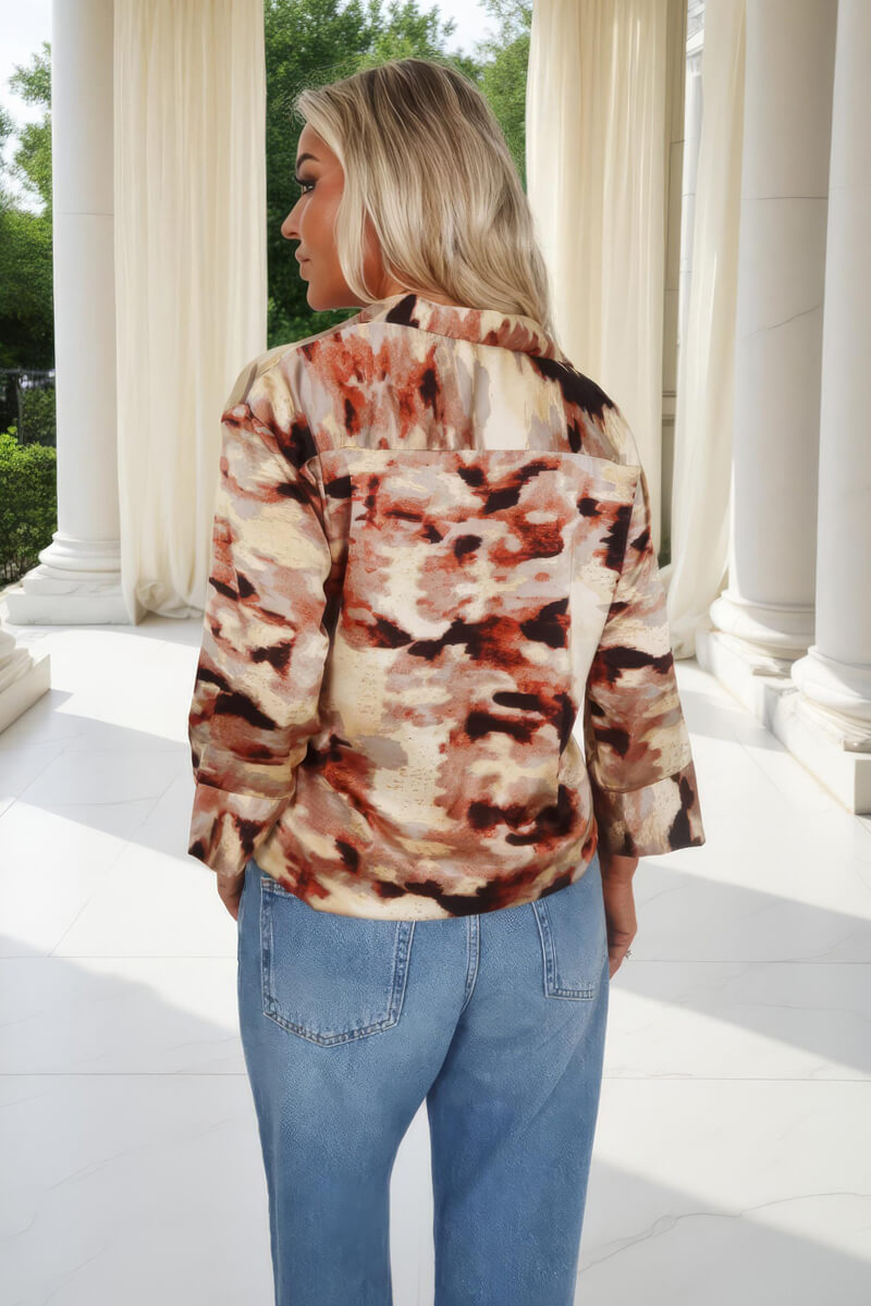 Brown Smudge Print 3/4 Sleeve Shirt