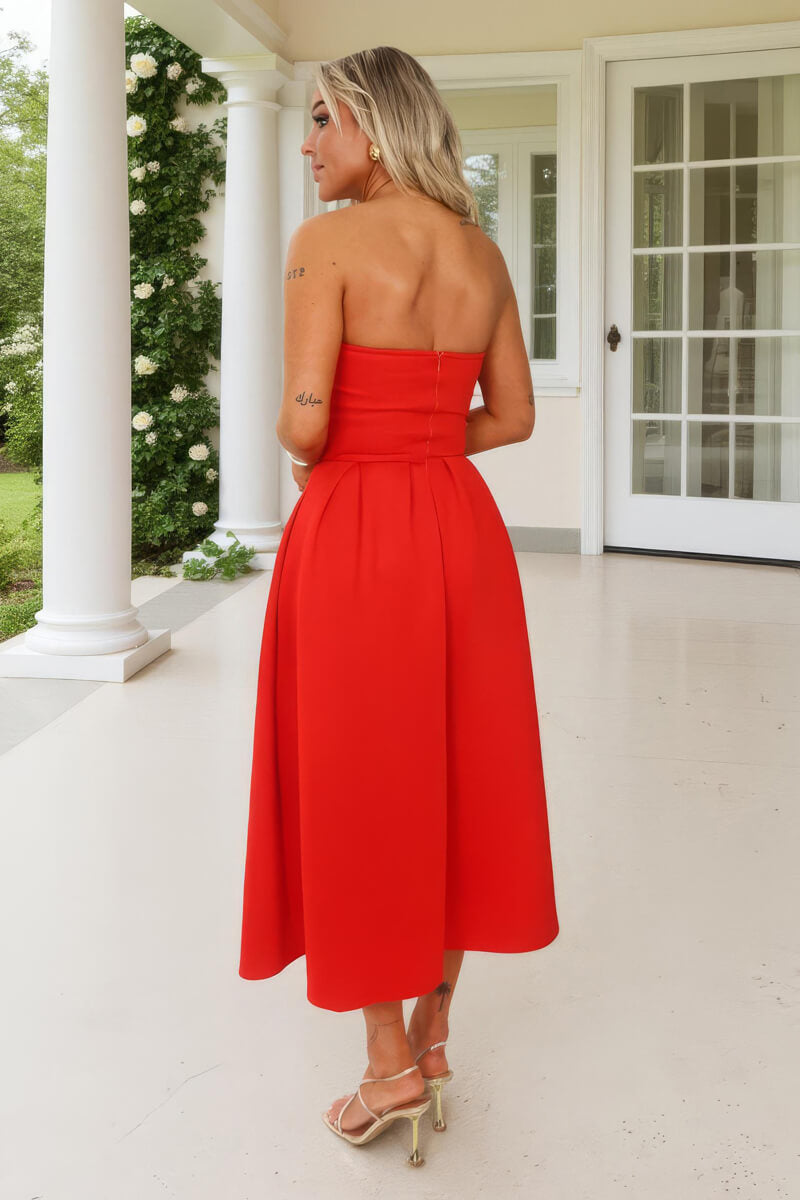 Blood Orange Bandeau A-Line Skirt Midi Dress