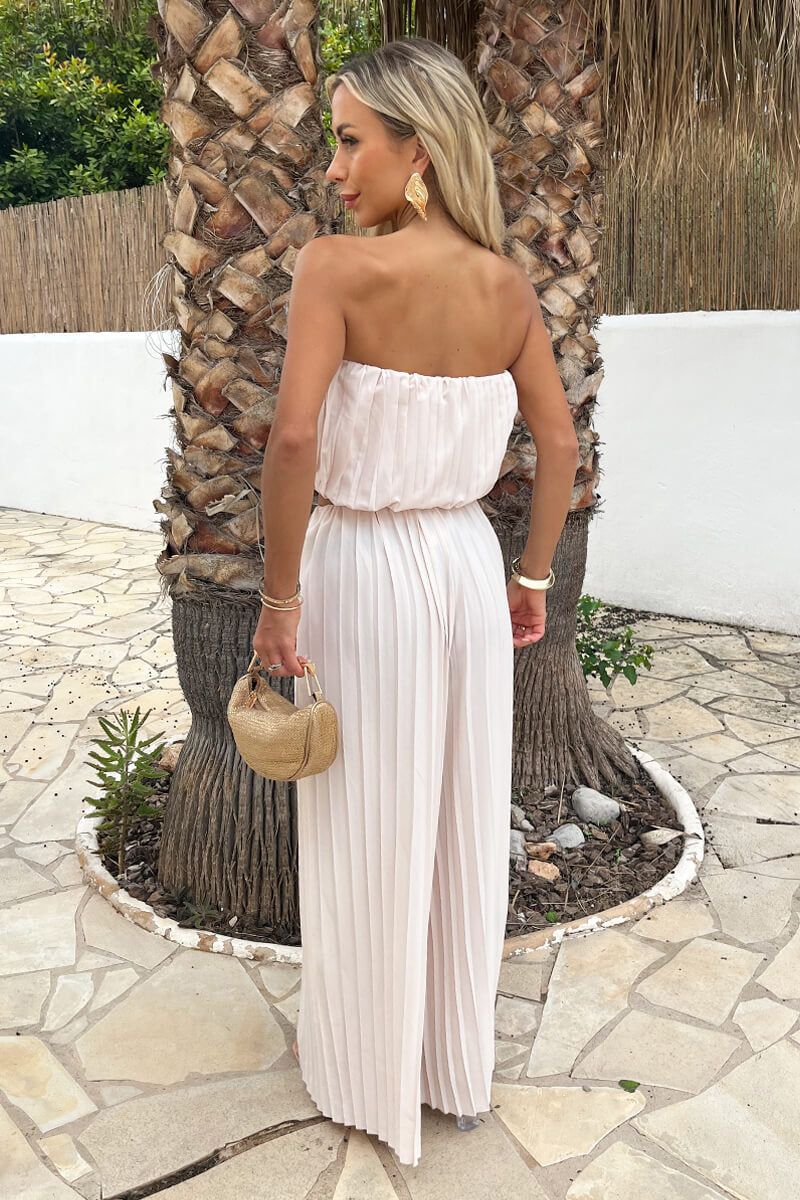 Stone Pleated Puff Ball Top And Palazzo Trousers Co-ord
