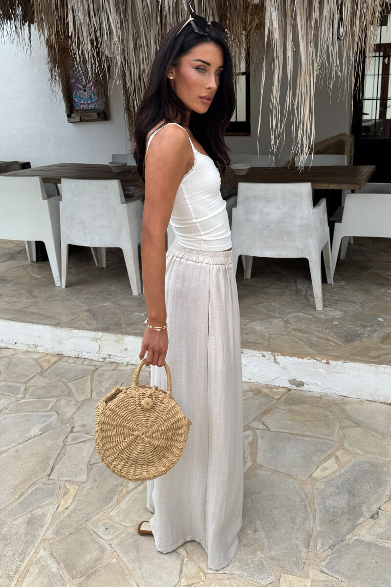 Stone High Waist Palazzo Trousers