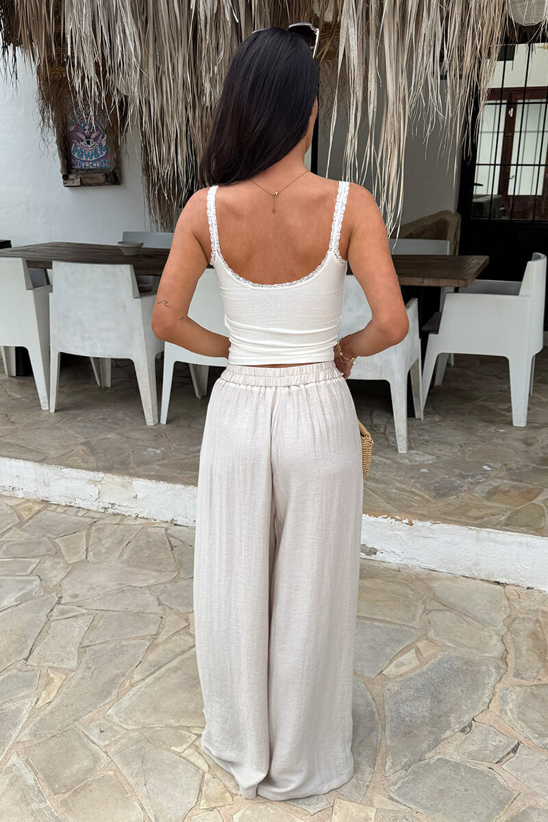 Stone High Waist Palazzo Trousers