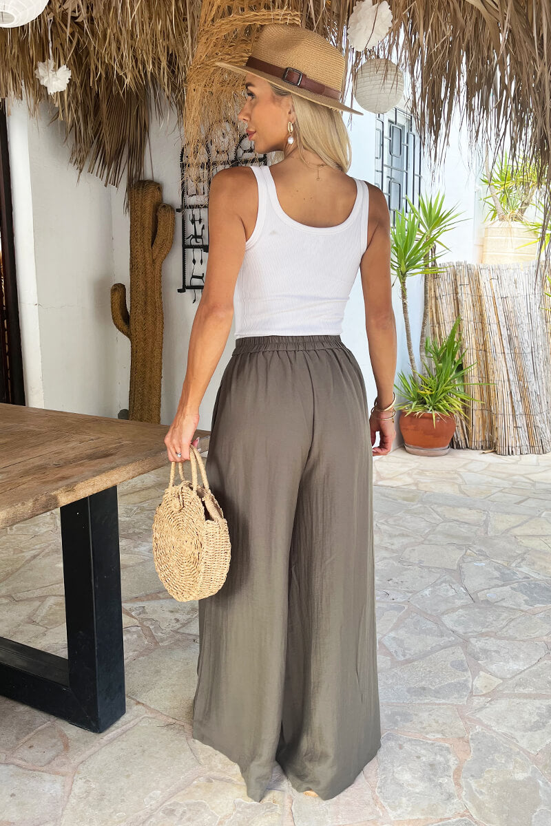 Khaki High Waist Palazzo Trousers