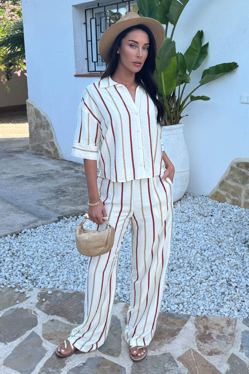Multi Striped Print Wide Leg Trousers