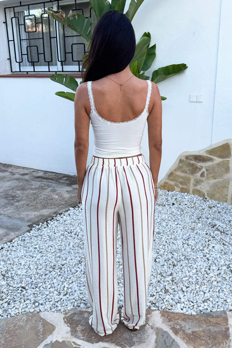 Multi Striped Print Wide Leg Trousers